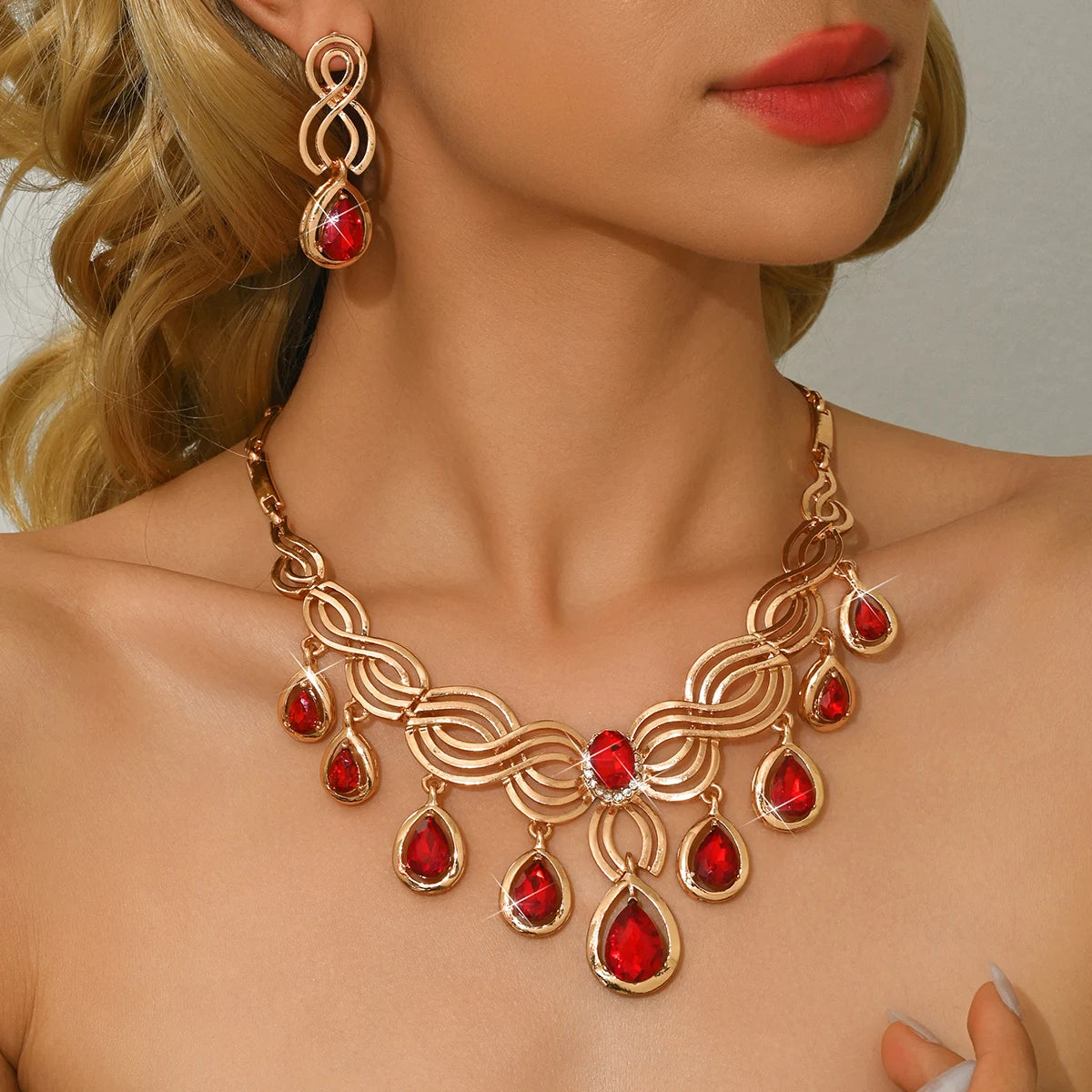 Luxury Crystal Jewelry Set | Red & Black