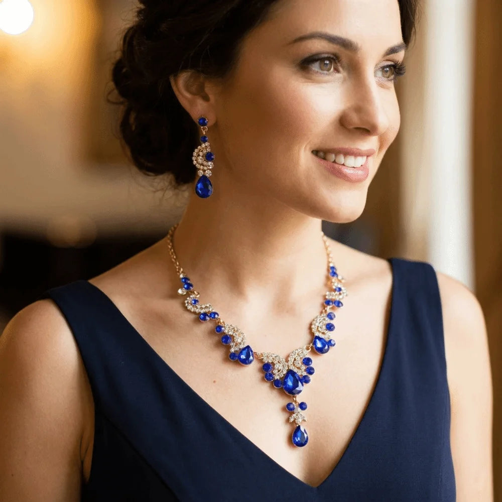 Luxury Rhinestone Jewelry Set – Adjustable Necklace & Earrings Bridal Wedding Collection