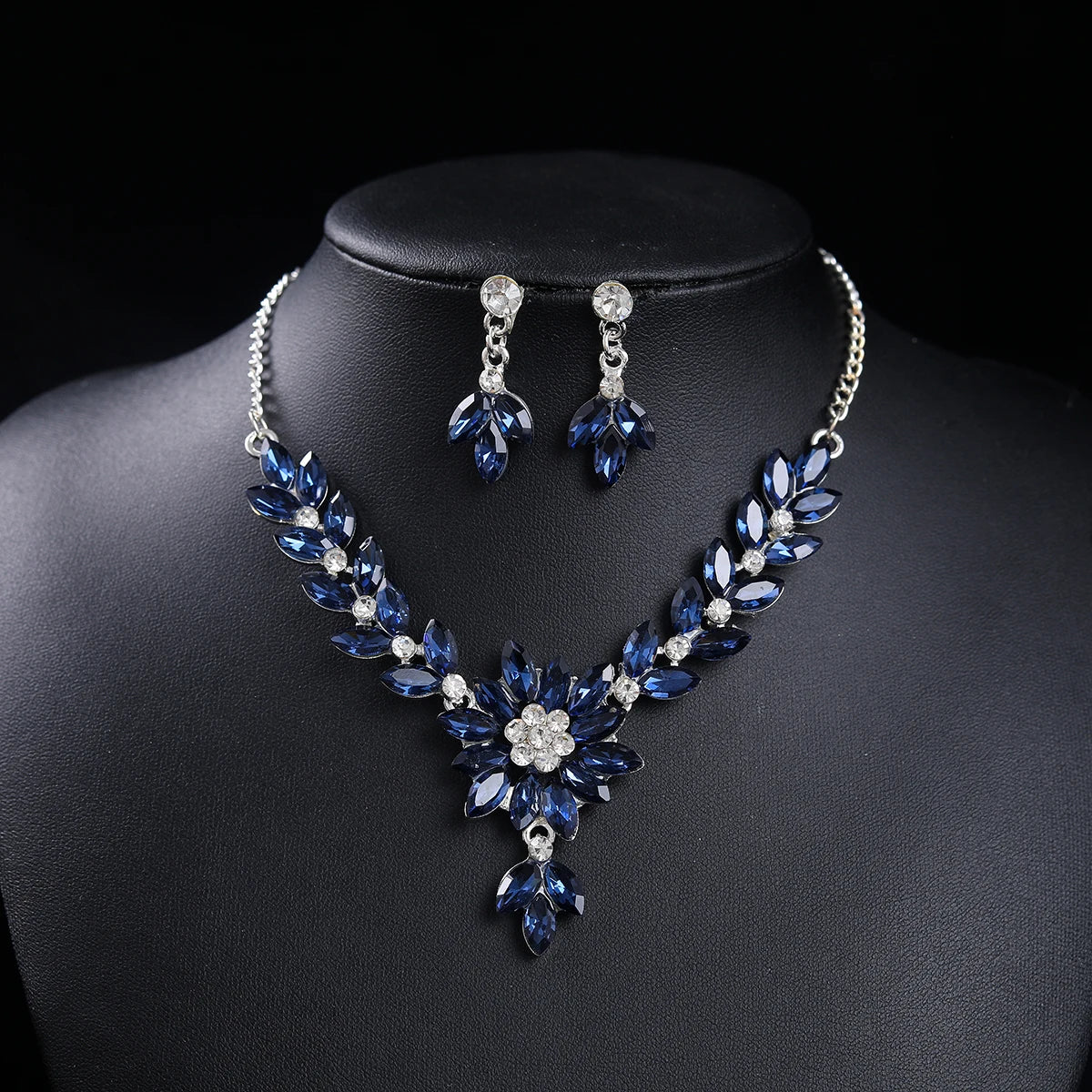 Floral Jewelry Set Wedding Bridal Necklace and Drop Earrings