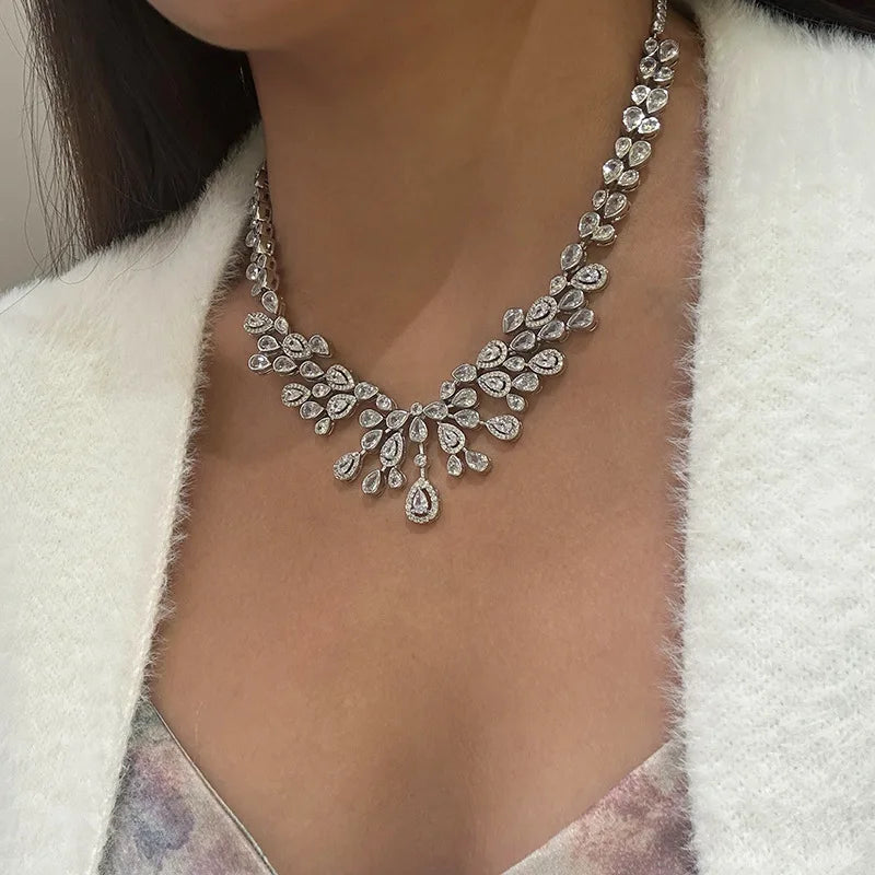Luxury Zircon Bridal Necklace & Earrings Set – Silver Wedding Jewelry