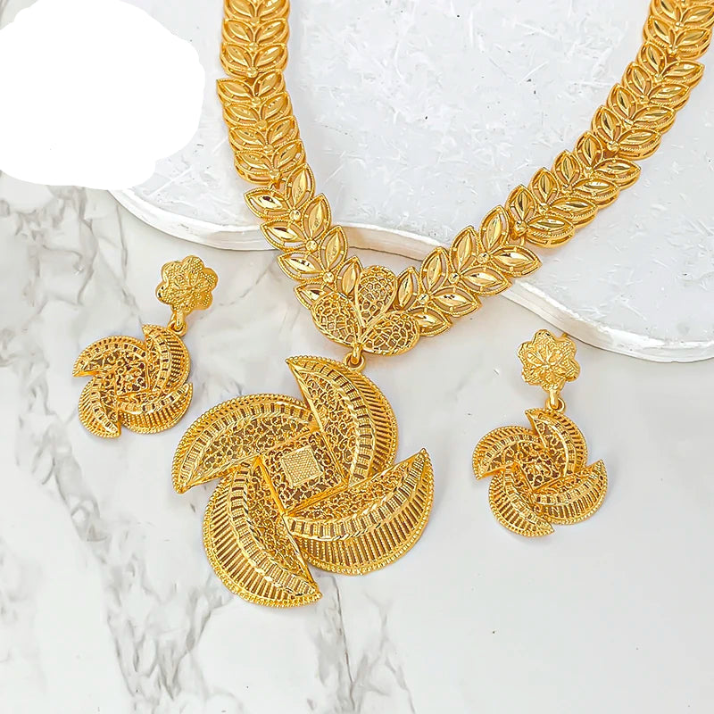 Luxury Gold Necklace & Earrings Set – Elegant Dubai Style Jewelry for Women