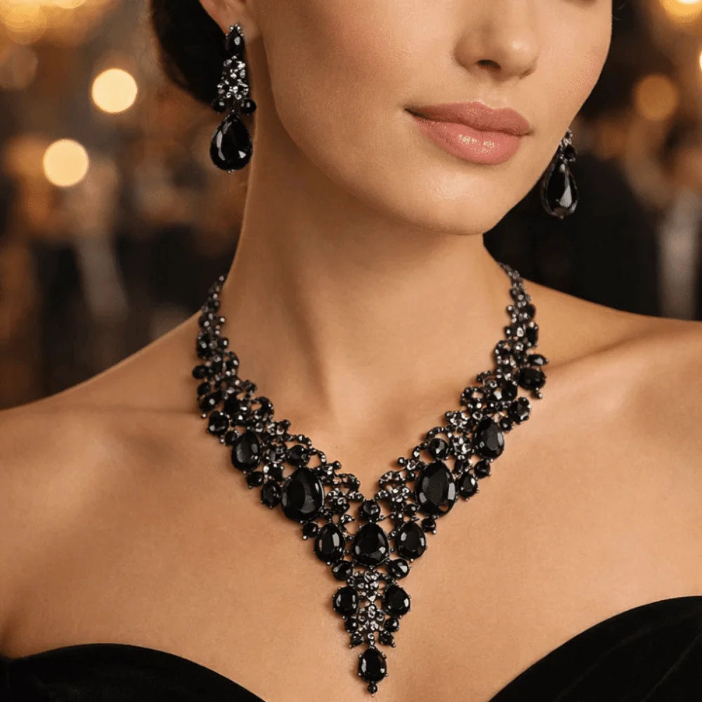 Luxury Crystal Rhinestone Jewelry & Necklace & Earrings Bridal Wedding Set