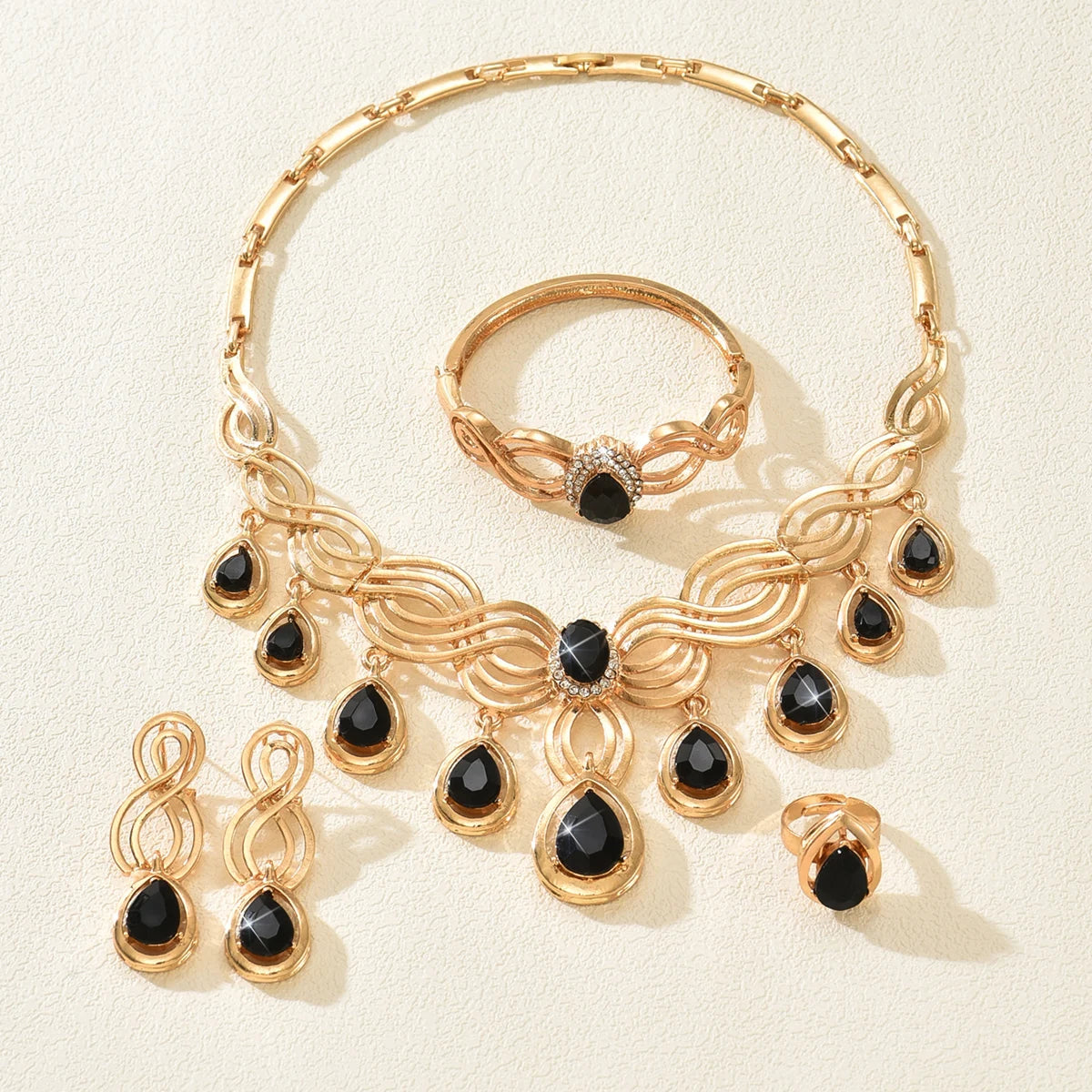 Luxury Crystal Jewelry Set | Red & Black