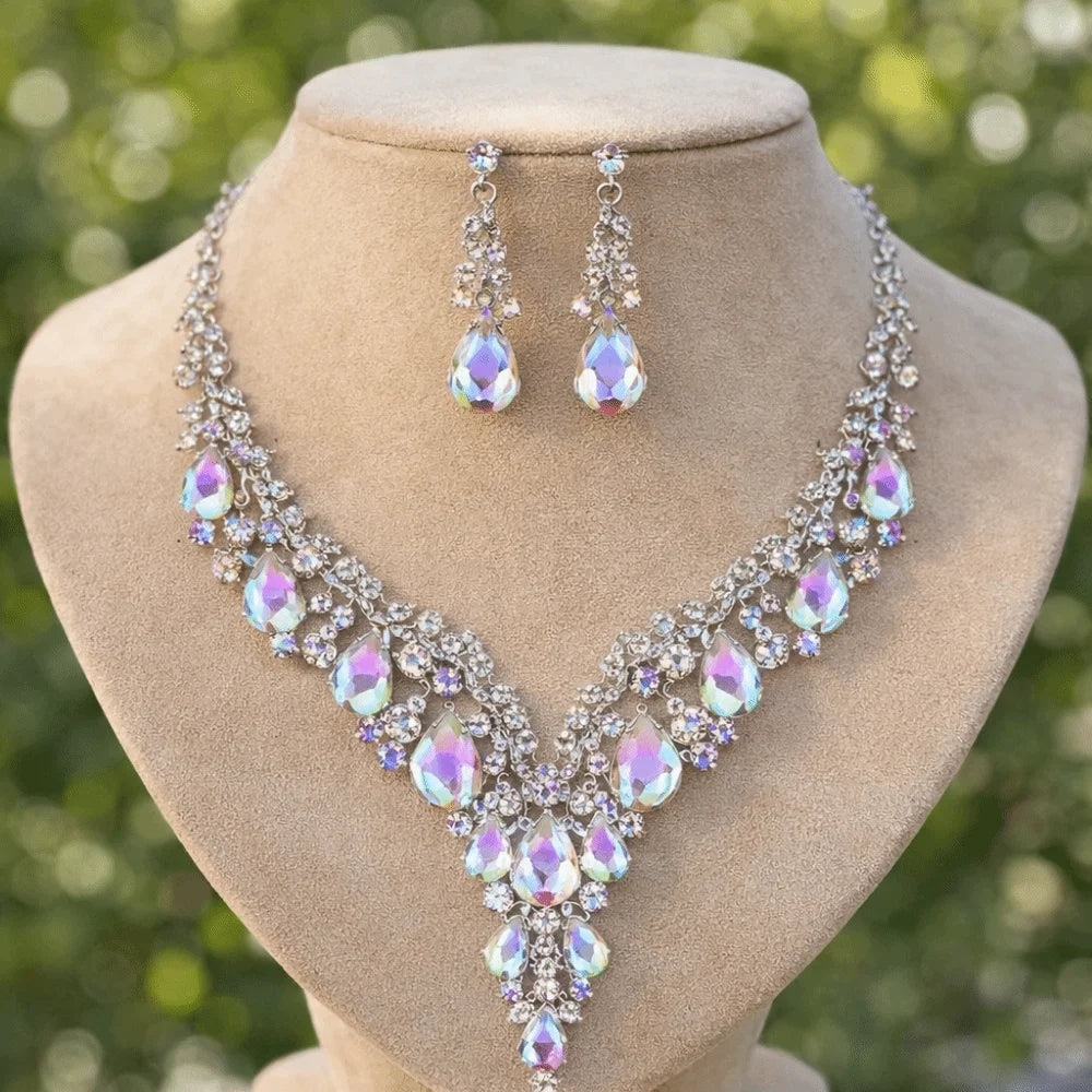 Luxury Crystal Rhinestone Jewelry & Necklace & Earrings Bridal Wedding Set