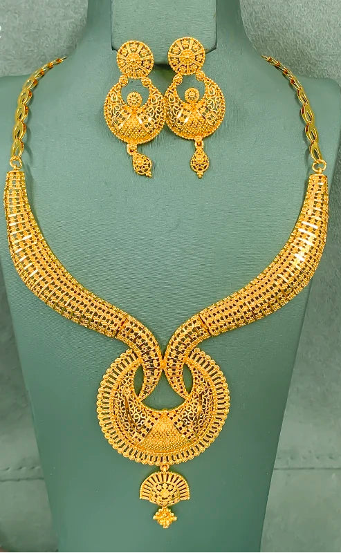 Bohemian Gold-Plated Necklace & Earrings Set
