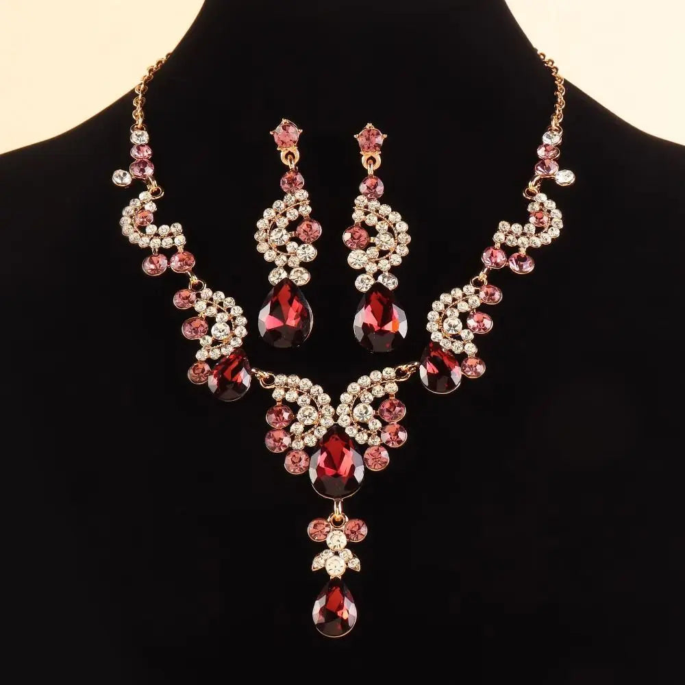 Luxury Rhinestone Jewelry Set – Adjustable Necklace & Earrings Bridal Wedding Collection