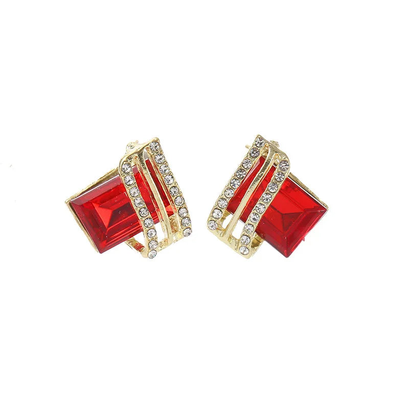 Luxury four Colors Red, Green, Black, Blue Crystal Drop Earrings for Women | Gold-Tone Statement Jewelry