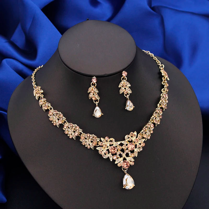 Elegant Red Bridal Necklace & Earrings Set