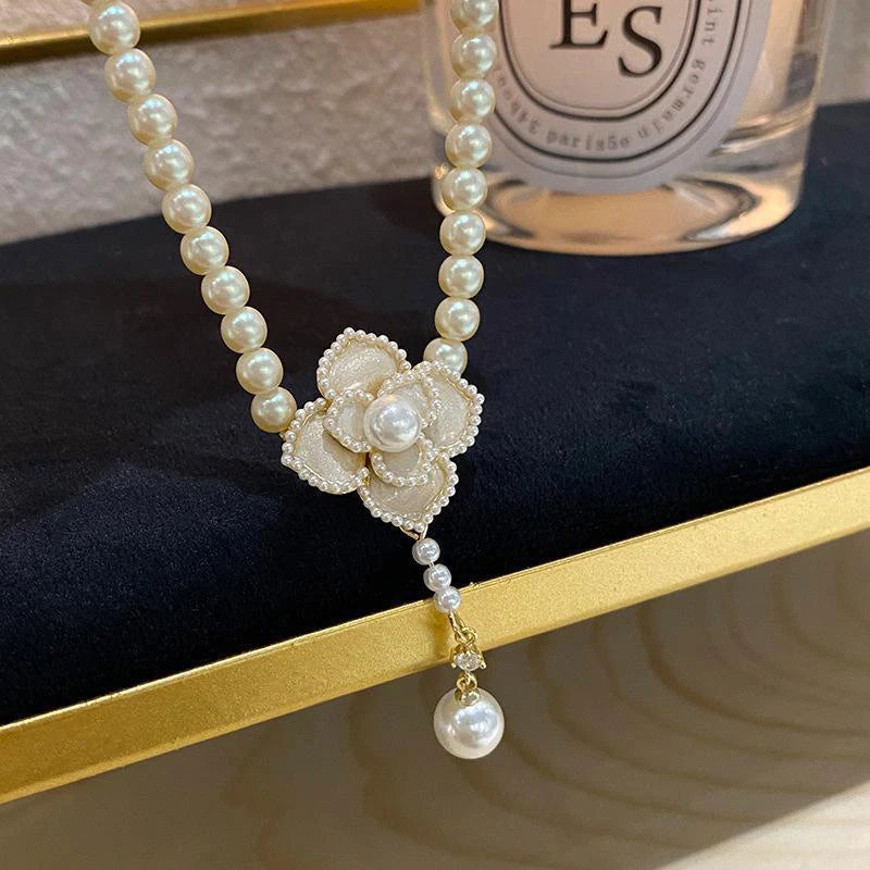 Pearl Flower Jewelry Set – Elegant Pearl Necklace, Earrings & Ring for Weddings & Special Occasions