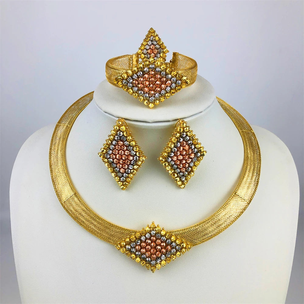 Luxury Gold-Plated Jewelry Set for Women – Necklace, Earrings, Bracelet & Ring