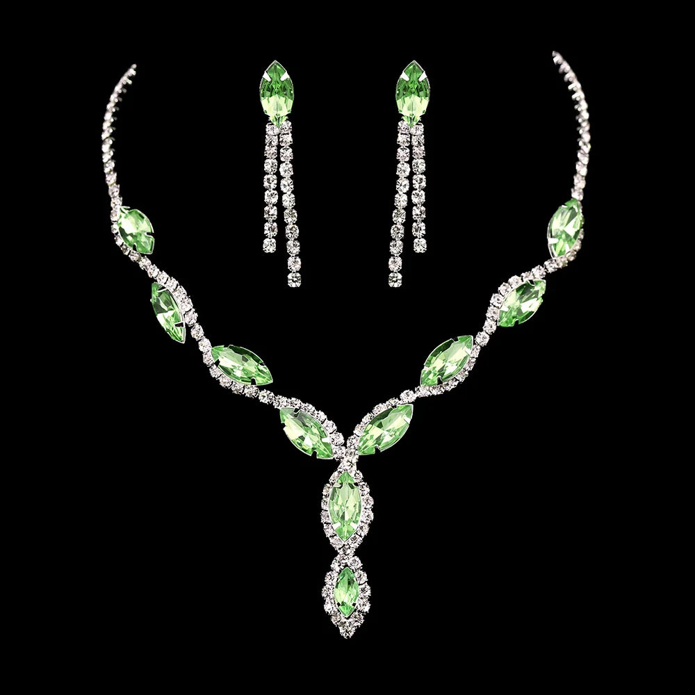 Luxury Pink Crystal Jewelry Set – Necklace & Earrings Bridal Set