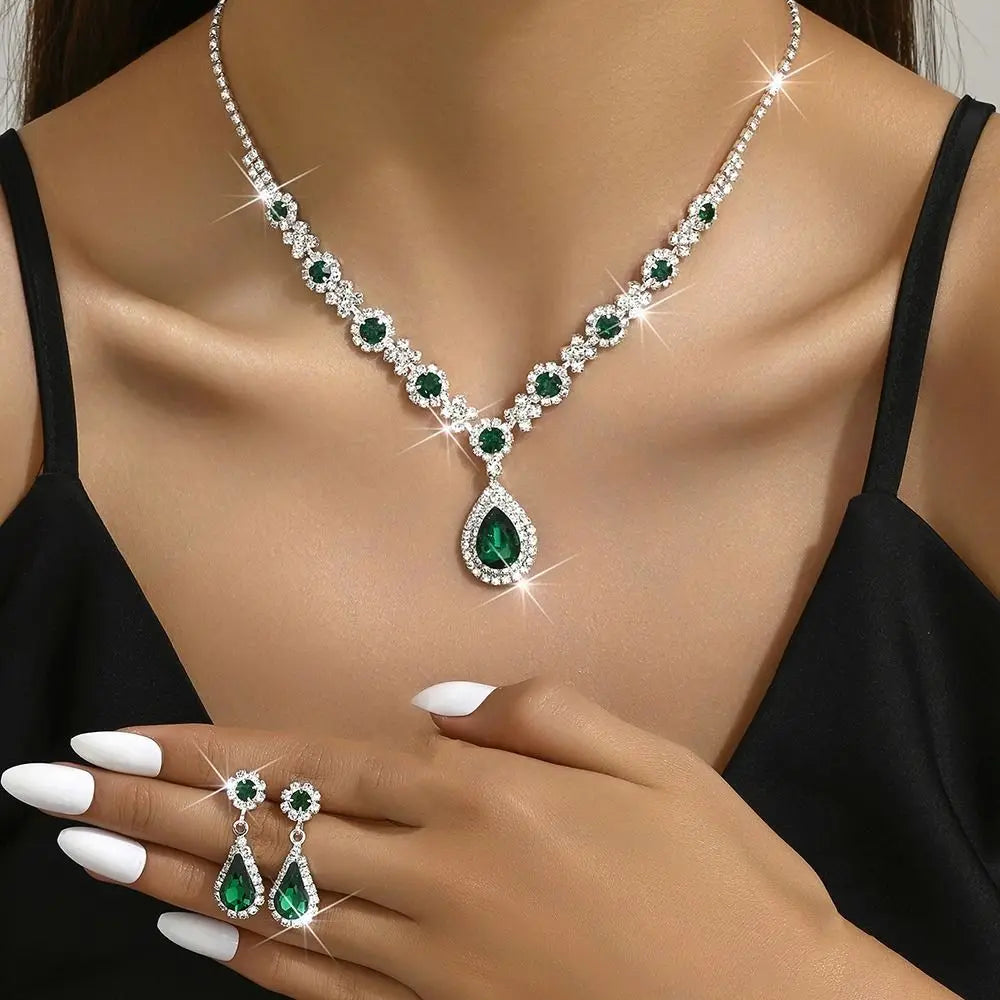 Luxury Crystal Water Drop Jewelry Set – Necklace & Earrings with Cubic Zirconia