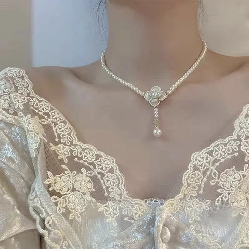 Pearl Flower Jewelry Set – Elegant Pearl Necklace, Earrings & Ring for Weddings & Special Occasions