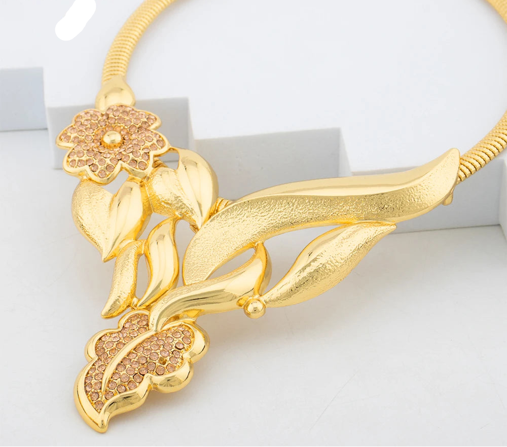 Luxury Gold-Plated Jewelry Set for Women – Necklace, Earrings, Bracelet & Ring