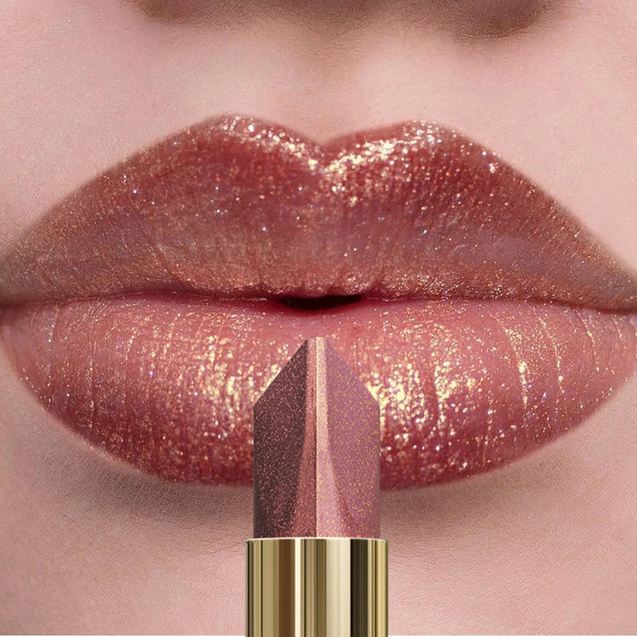 Two-Tone Glitter Metallic Lipstick – Pearl Shine, Long-Lasting & Moisturizing