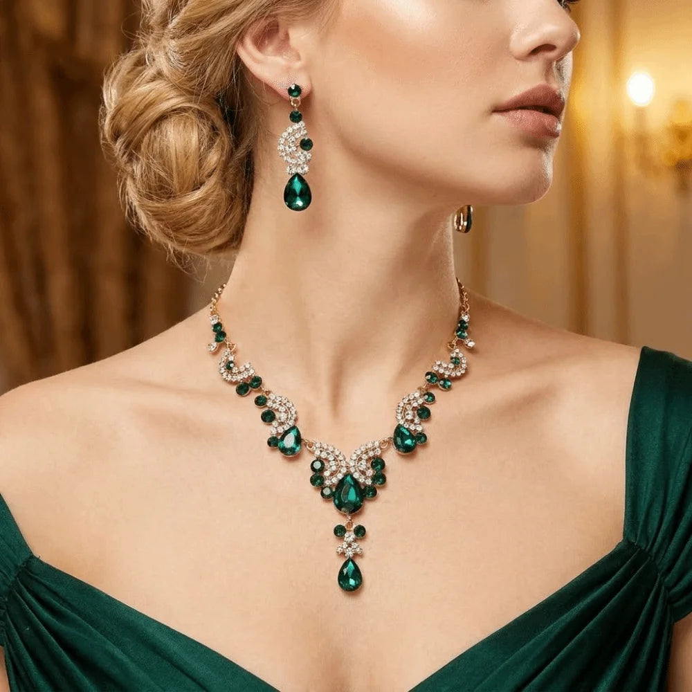 Luxury Rhinestone Jewelry Set – Adjustable Necklace & Earrings Bridal Wedding Collection