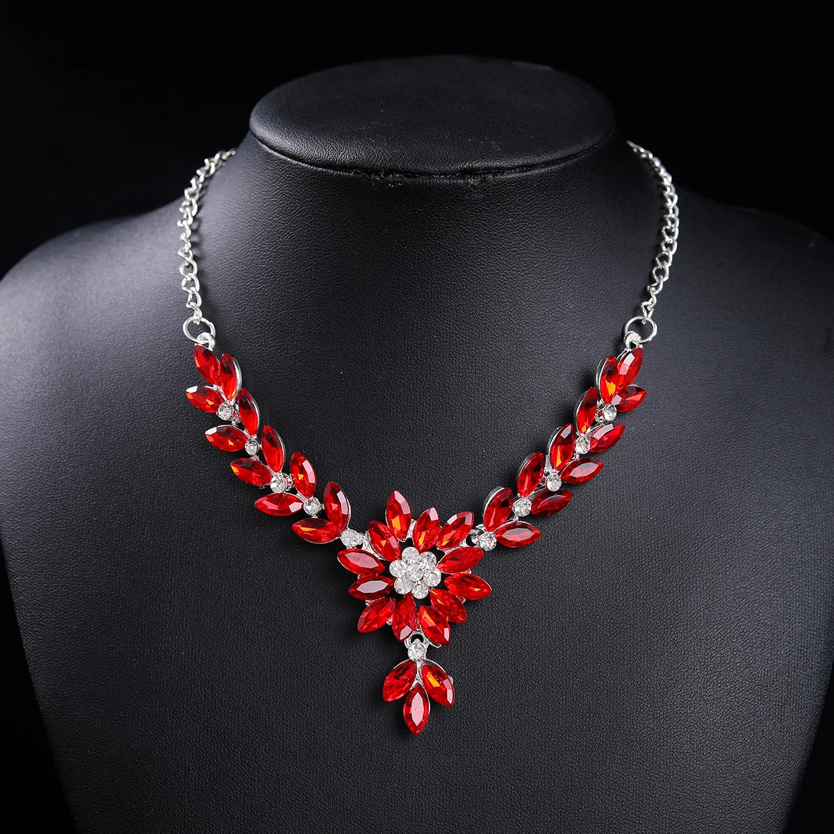 Floral Jewelry Set Wedding Bridal Necklace and Drop Earrings