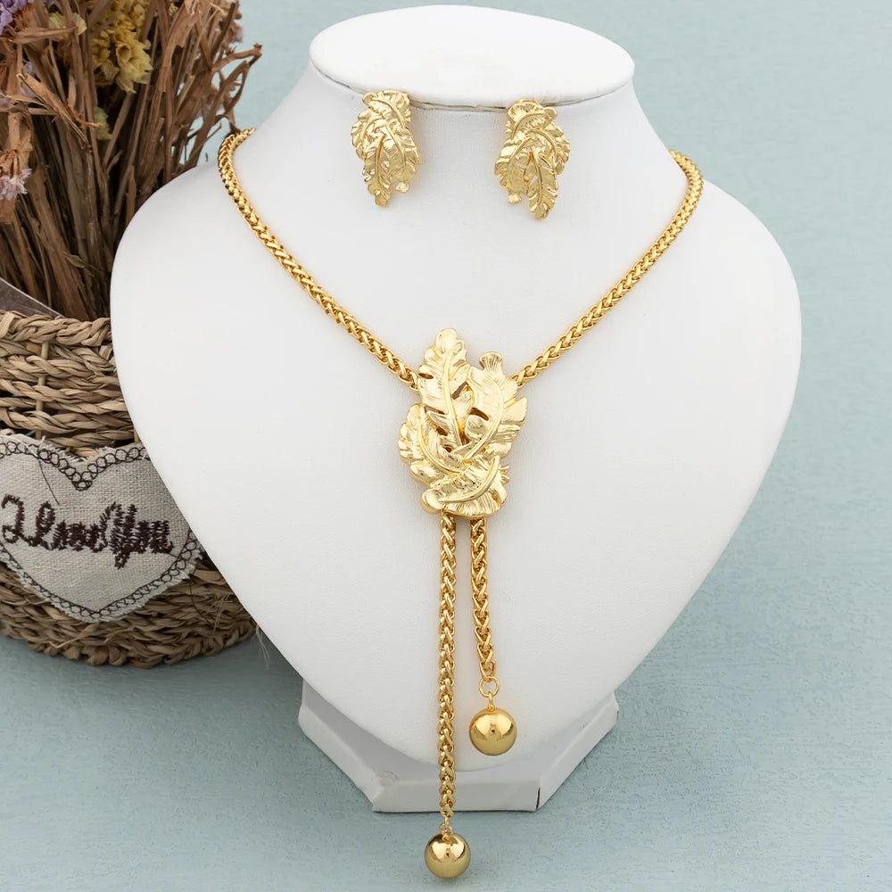 New Fashion Gold-Plated Jewelry Set – Necklace & Drop Earrings Set