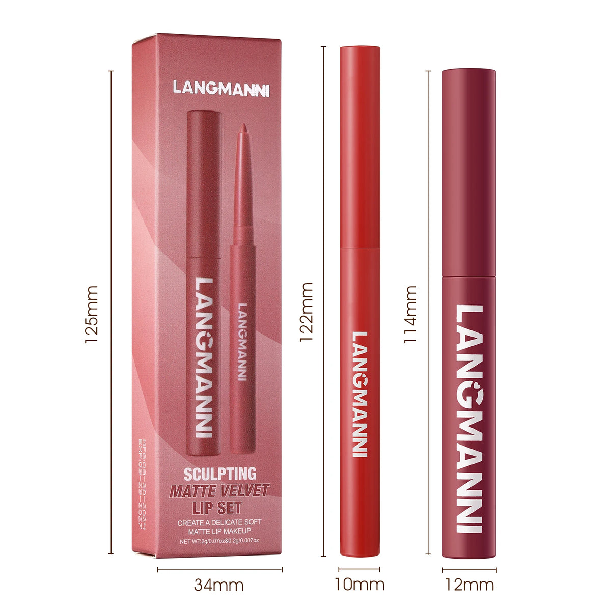 Waterproof Matte Lipstick Set OF2 Integrated waterproof lipliner