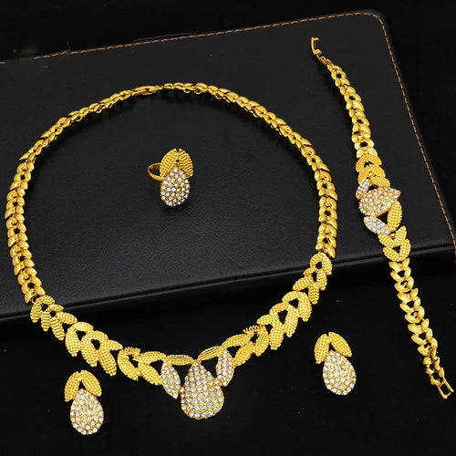 Bridal Jewelry Sets For Women Gold Color Ethiopian Luxury Dubai Necklace, Earrings, Brecelet, Ring