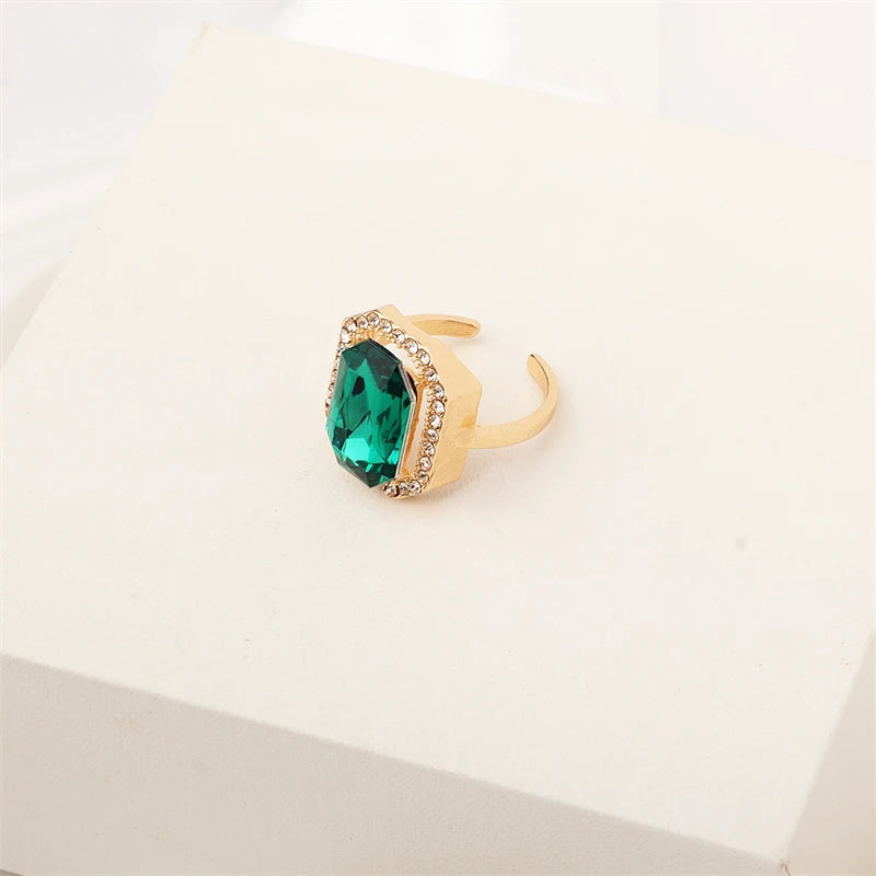 Emerald Green Crystal Jewelry Set – Square Rhinestone Necklace, Earrings Ring Luxury Gold Women’s Set