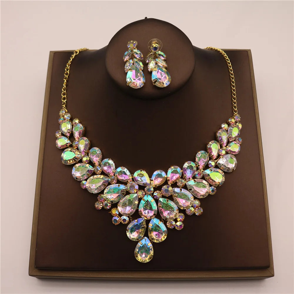 Luxury Teardrop Crystal Necklace & Earring Set – Bridal & Evening Jewelry