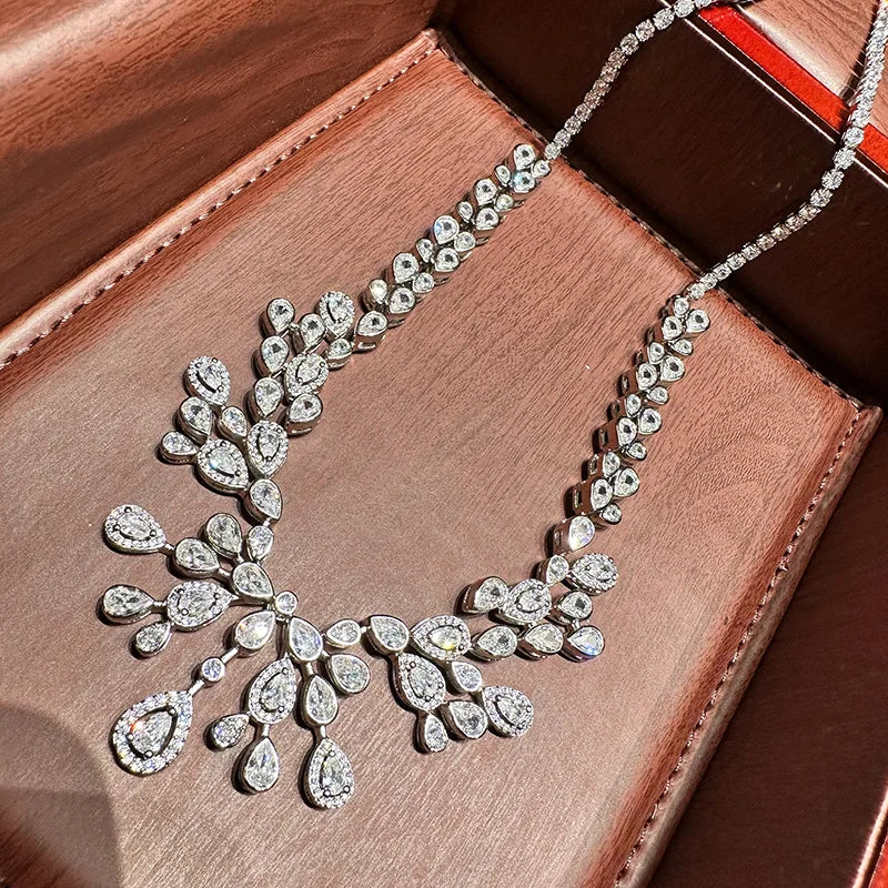 Luxury Zircon Bridal Necklace & Earrings Set – Silver Wedding Jewelry