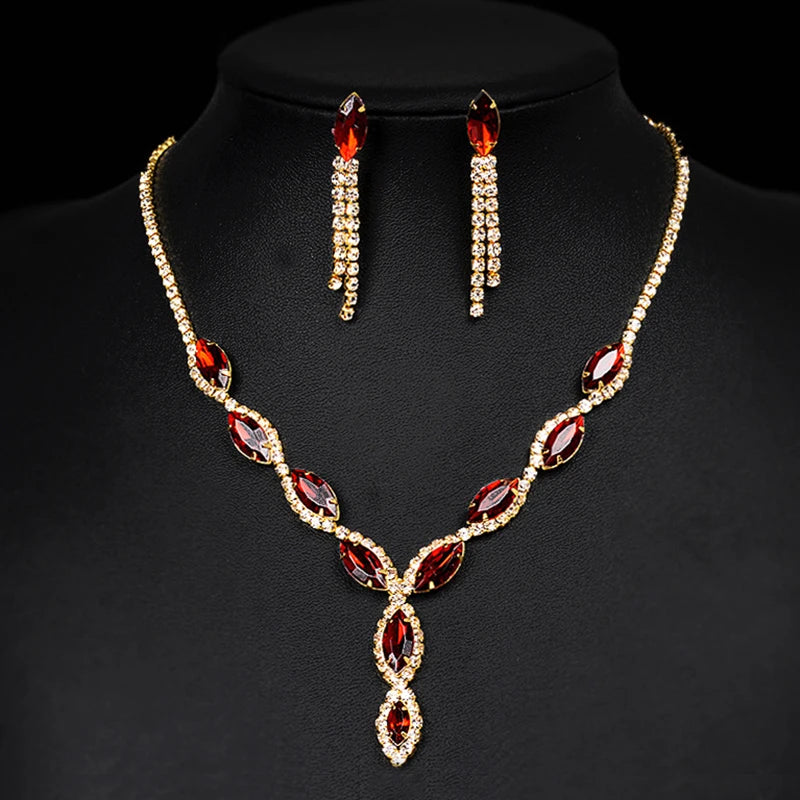 Luxury Pink Crystal Jewelry Set – Necklace & Earrings Bridal Set