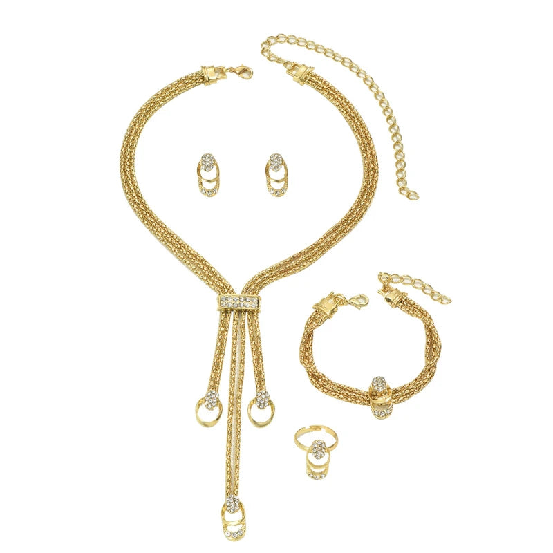 Luxury 4-Piece Crystal Jewelry Set for Women – Necklace, Earrings & Bracelet, Ring Wedding & Evening Jewelry
