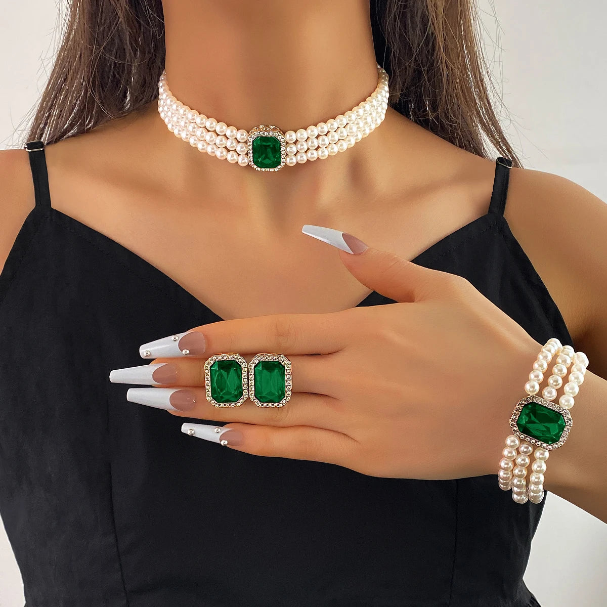 Luxury 3-Piece Pearl & Rhinestone Bridal Jewelry Set – Necklace, Earrings & Bracelet