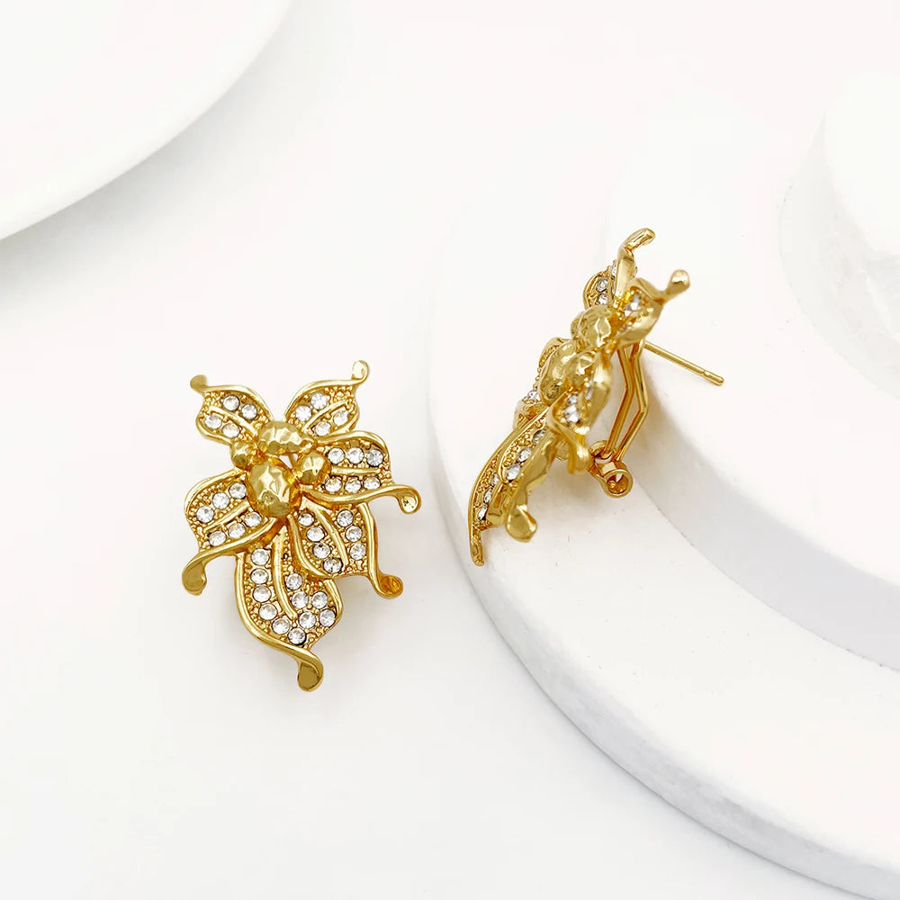 Luxury Gold Plated 4-Piece Floral Jewelry Set – Choker Necklace, Bracelet, Earrings & Ring