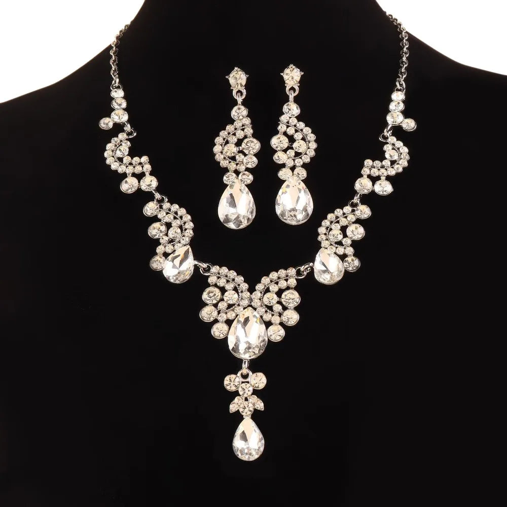 Luxury Rhinestone Jewelry Set – Adjustable Necklace & Earrings Bridal Wedding Collection