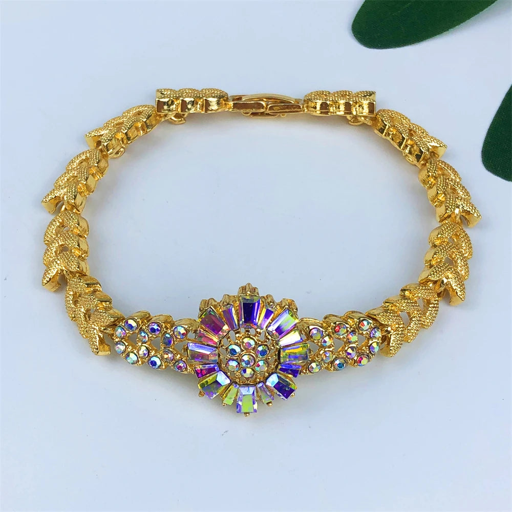 Luxury Gold-Tone Bridal Jewelry Set – Necklace, Bracelet, Earrings & Ring