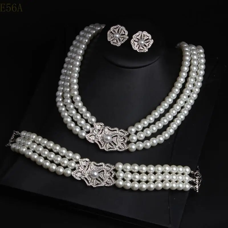 Luxury Pearl & Jewelry Set Necklace, Bracelet & Earrings for Women | Elegan Bridal Gift