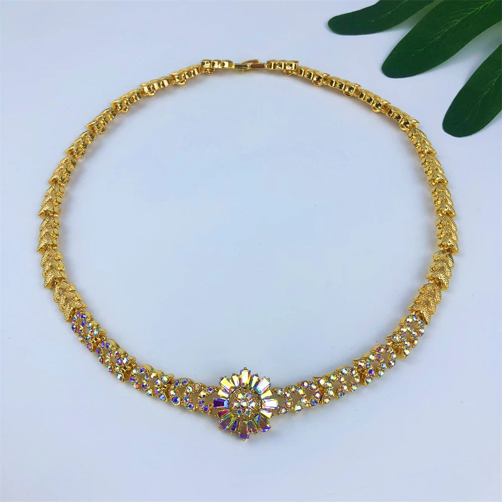 Luxury Gold-Tone Bridal Jewelry Set – Necklace, Bracelet, Earrings & Ring