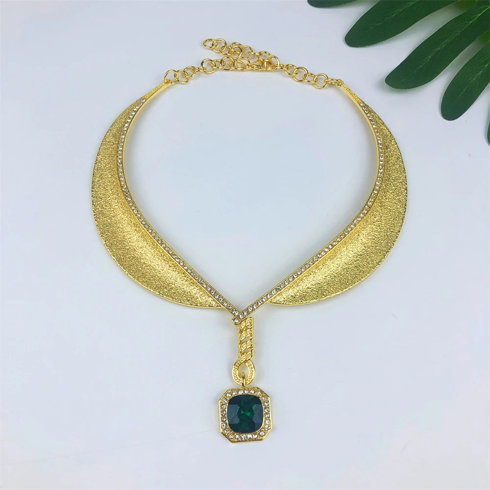 Luxury Two-Tone Gold Jewelry Set – Water Drop Pendant Necklace, Earrings, Bracelet & Ring