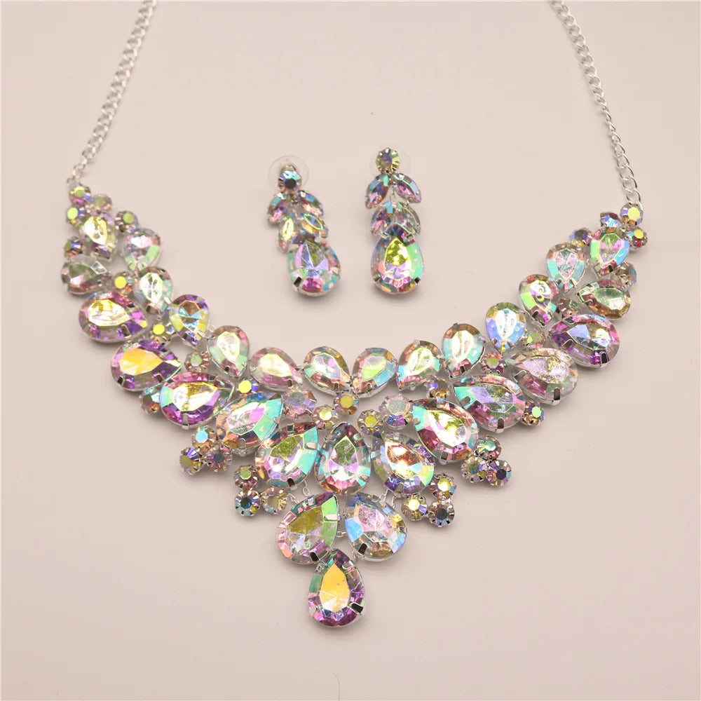 Luxury Teardrop Crystal Necklace & Earring Set – Bridal & Evening Jewelry