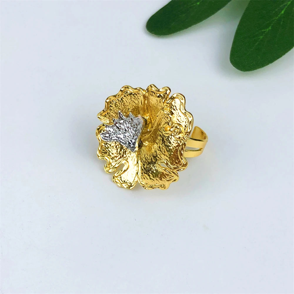 Luxury Gold Flower Jewelry Set – Necklace, Bracelet, Earrings &  Ring