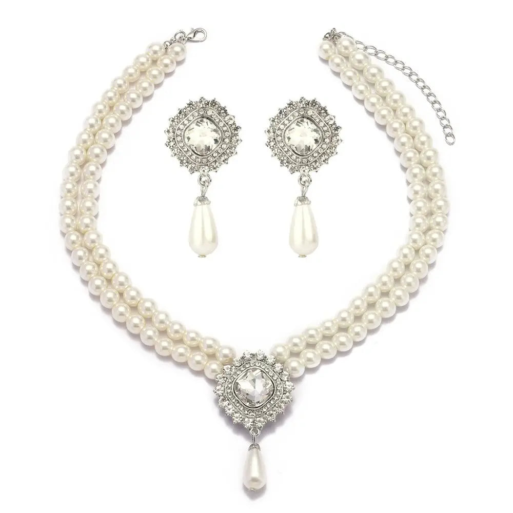 Elegant Pearl Jewelry Set – Classic Layered Necklace & Drop Earrings