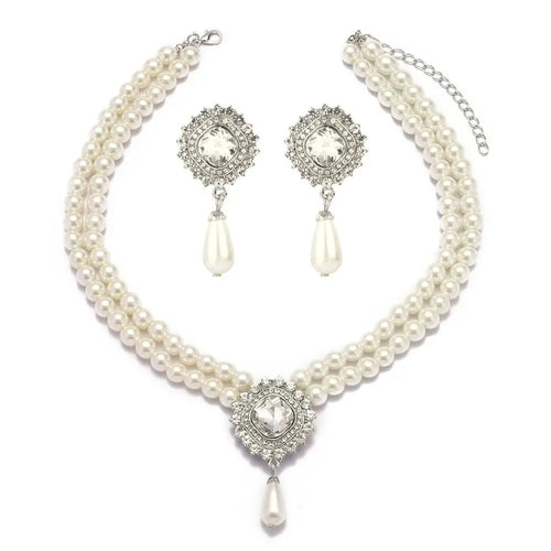 Elegant Pearl Jewelry Set – Classic Layered Necklace & Drop Earrings