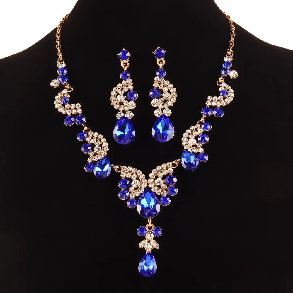 Luxury Rhinestone Jewelry Set – Adjustable Necklace & Earrings Bridal Wedding Collection