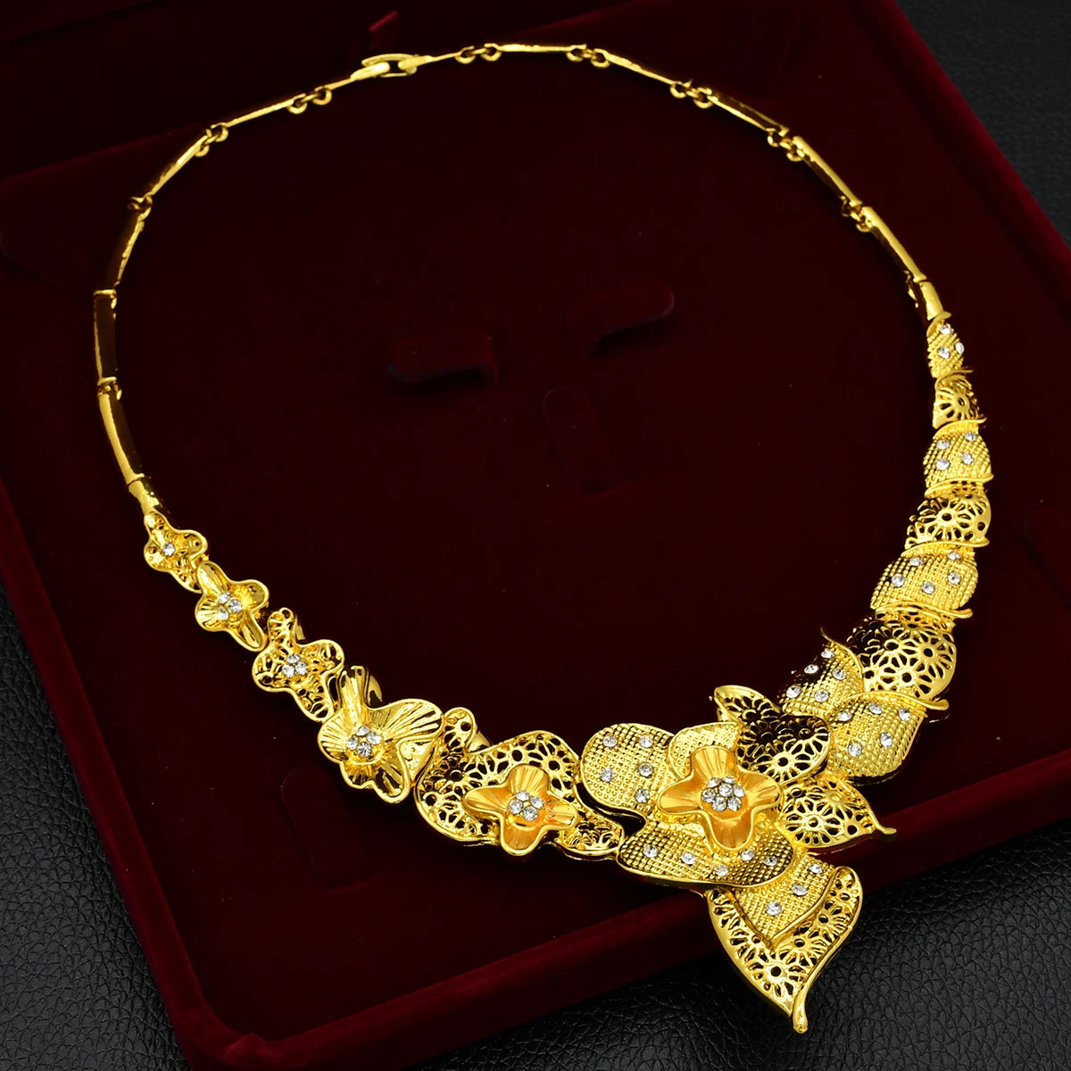 Luxury Indian Bridal Jewelry Set – Gold Color Ethiopian Dubai Necklace & Earrings & Bracelet & Ring for Women