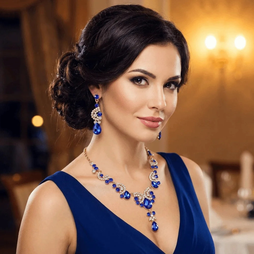 Luxury Rhinestone Jewelry Set – Adjustable Necklace & Earrings Bridal Wedding Collection