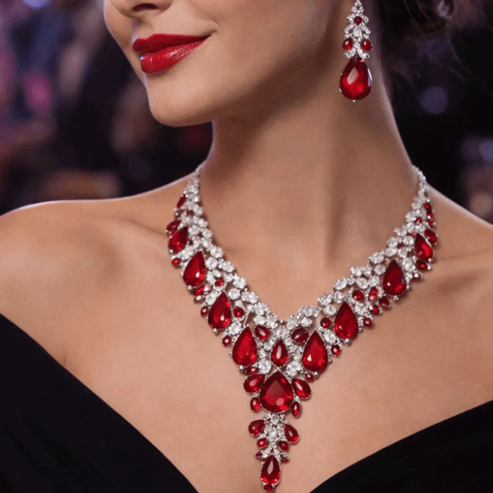 Luxury Crystal Rhinestone Jewelry & Necklace & Earrings Bridal Wedding Set