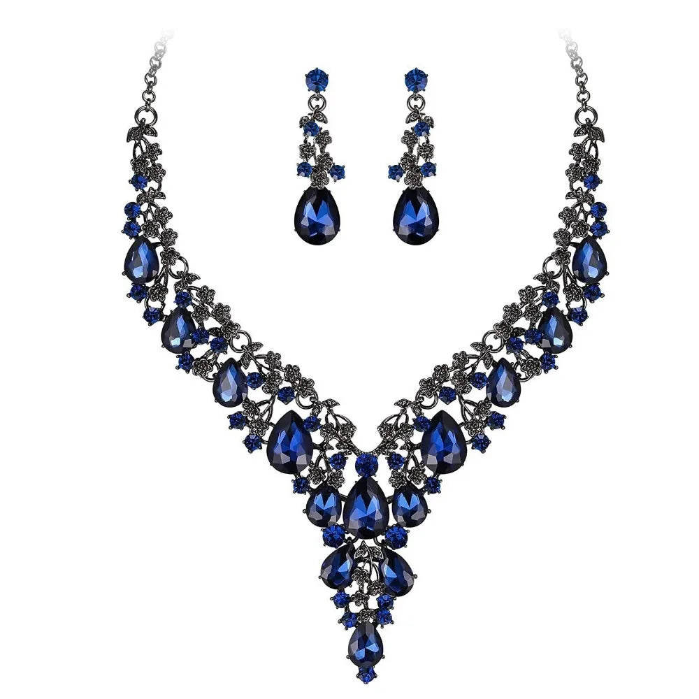Luxury Crystal Rhinestone Jewelry & Necklace & Earrings Bridal Wedding Set