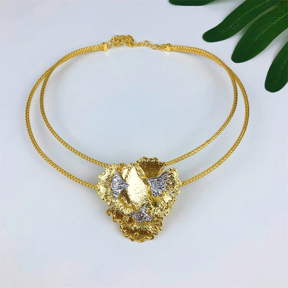 Luxury Gold Flower Jewelry Set – Necklace, Bracelet, Earrings &  Ring