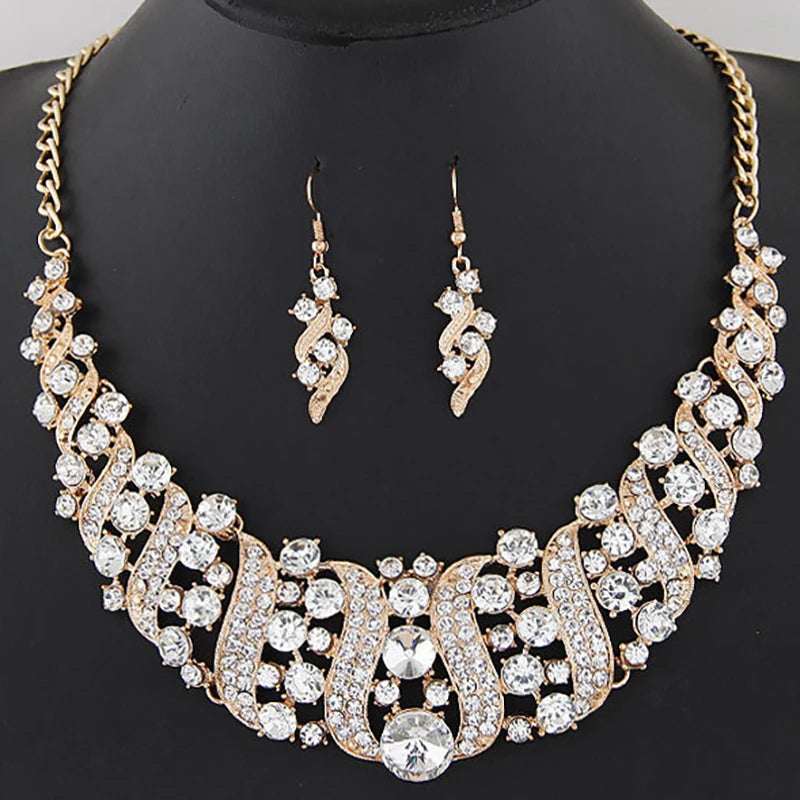 Luxury Crystal Necklace & Earrings Jewelry Set for Women