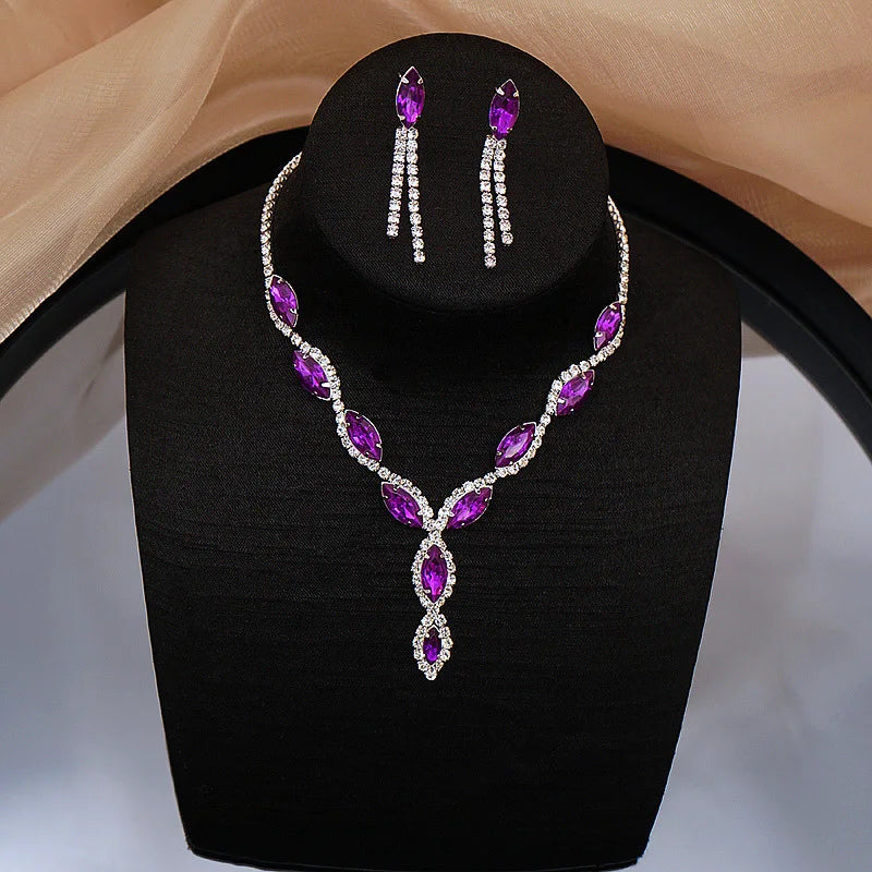 Luxury Pink Crystal Jewelry Set – Necklace & Earrings Bridal Set