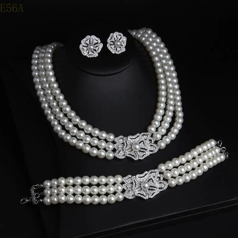 Luxury Pearl & Jewelry Set Necklace, Bracelet & Earrings for Women | Elegan Bridal Gift