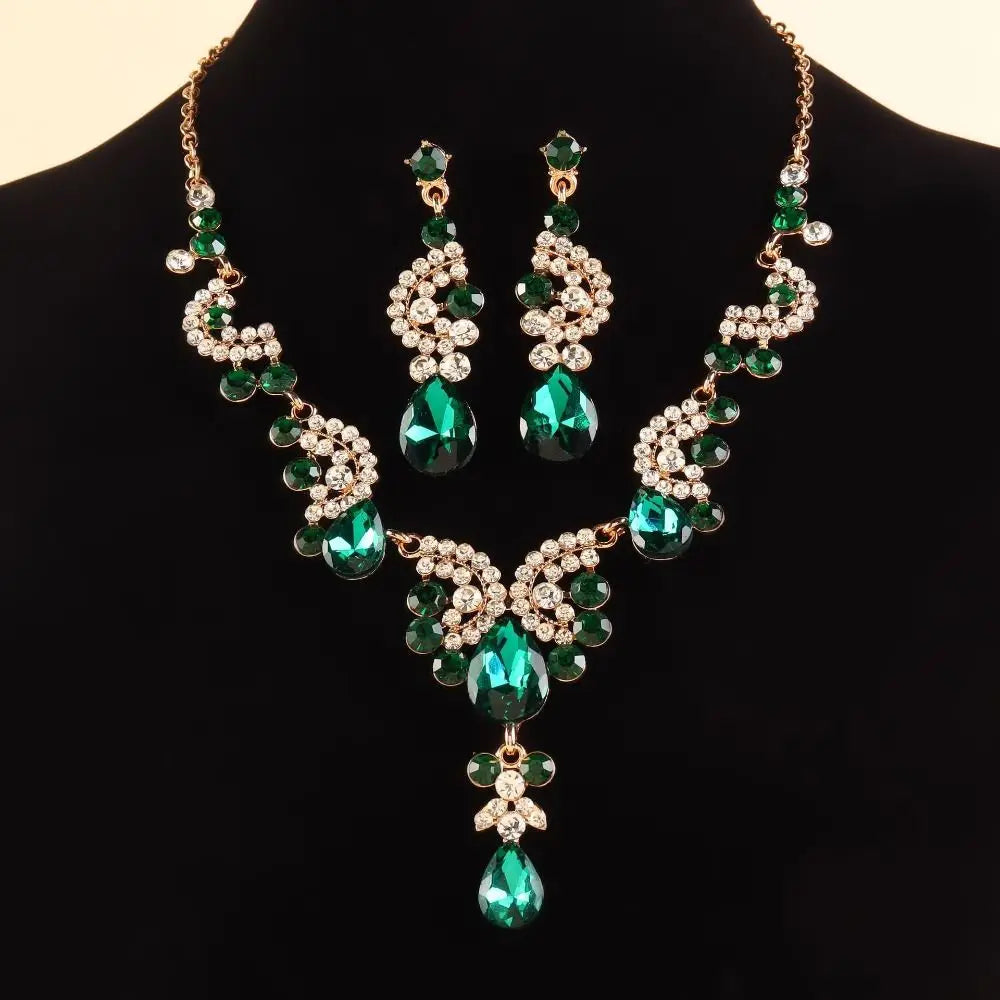 Luxury Rhinestone Jewelry Set – Adjustable Necklace & Earrings Bridal Wedding Collection